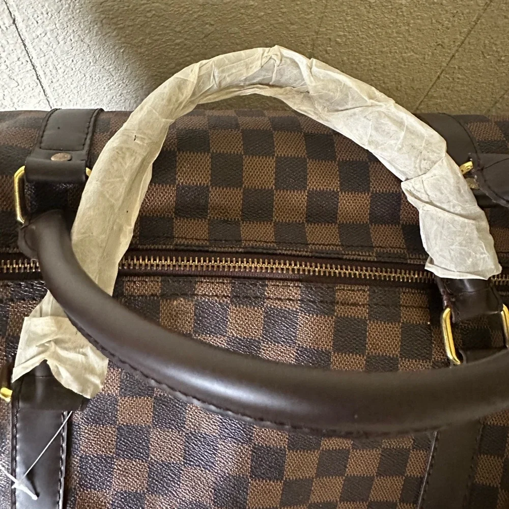 Elegant Checkered Brown Duffel Bag